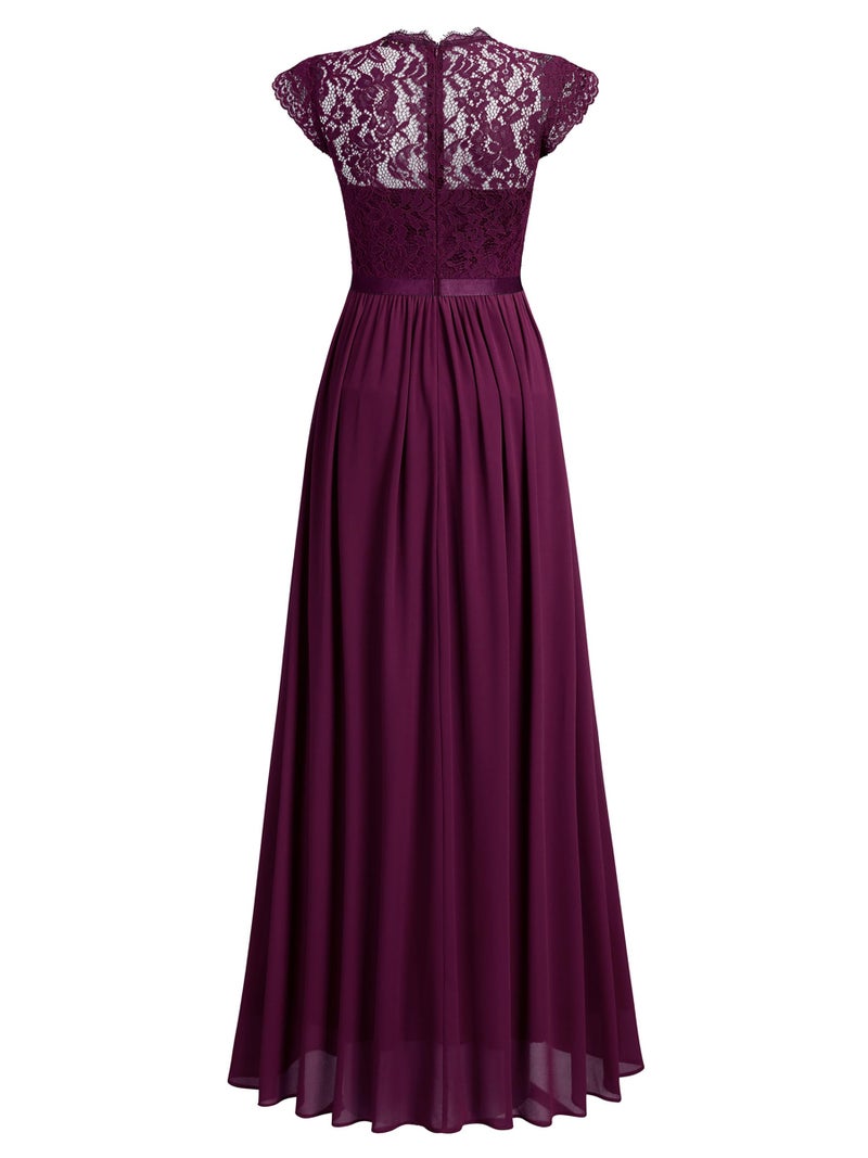 Miusol Women's Formal Floral Lace Evening Party Maxi Dress Magenta - Image 5